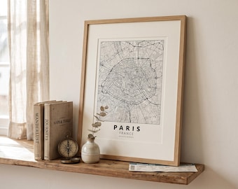 Paris Map Print – Minimalist City Wall Art – Paris Street Map Poster – Travel Gift – Digital Download