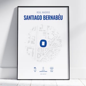 Real Madrid Santiago Bernabéu Minimalist Digital Map –  Santiago Bernabéu - Madridista - Real Madrid Fan Gift - Football Memorabilia