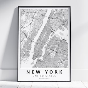 Digitale New York Schwarz Weiß Karte - Minimalistische New York Wand Kunst - Moderne Nwe York Art Print - New York Geschenkidee - Reise Geschenk