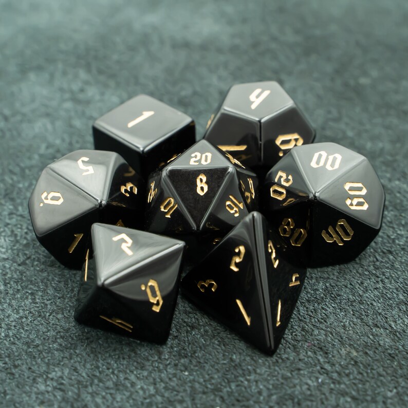 Black Obsidian Polyhedral Gemstone DND Dice Set Engraved in Etsy