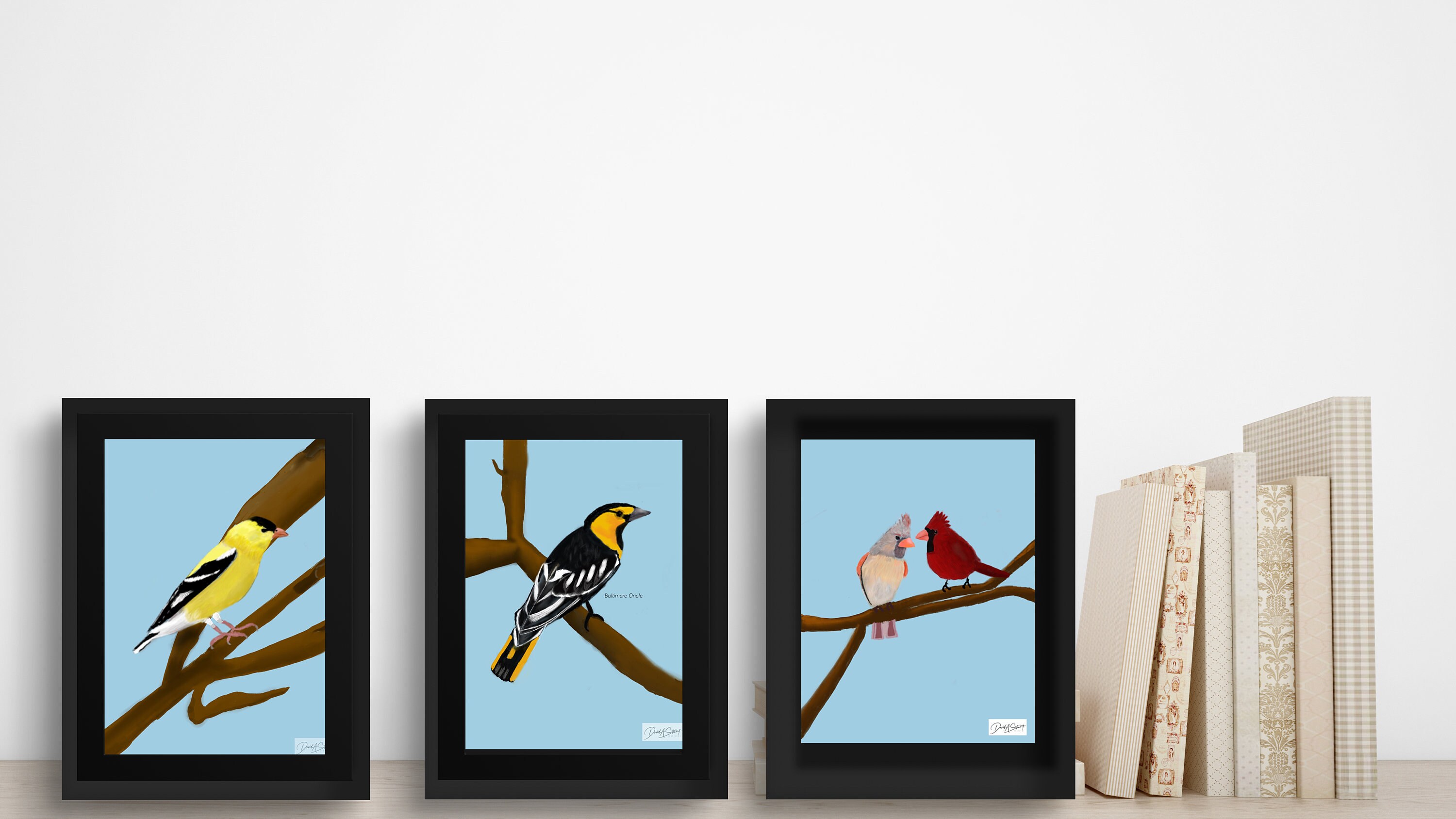 Bird Trio Wall Decor Digital Photo Set Gold Finch Oriole and Etsy España