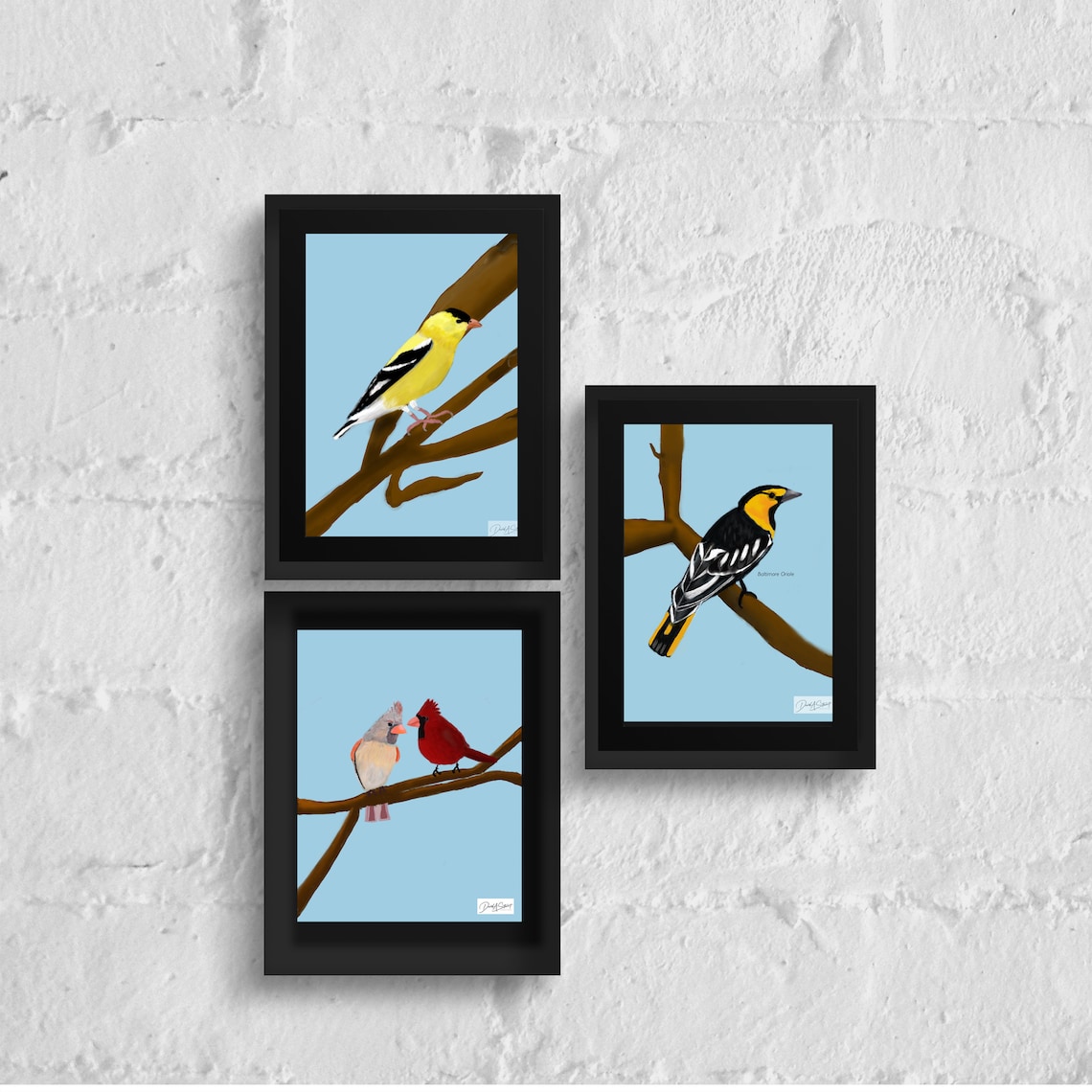 Bird Trio Wall Decor Digital Photo Set Gold Finch Oriole and Etsy España