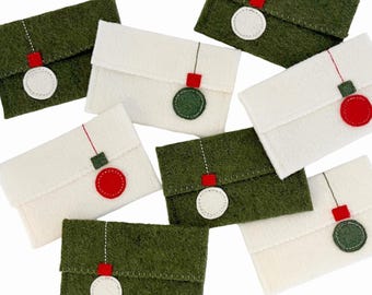 Christmas Wool Felt Gift Card Holders - Traditional Colors