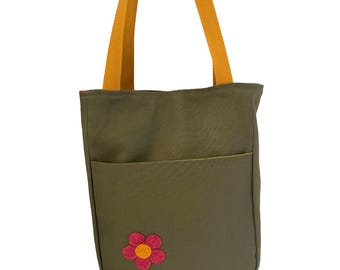 Handmade Olive Canvas Book Tote