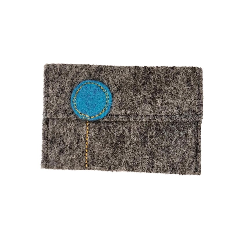 Gray Wool Felt Gift Card Holders with "Pop Flowers" Bright Blue w/yellow