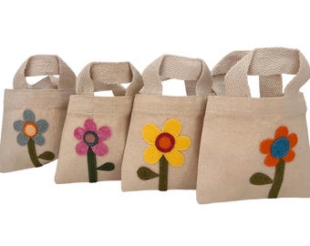 Mini Canvas Tote Bags – Hand-Cut & Hand-Stitched Felt Flowers