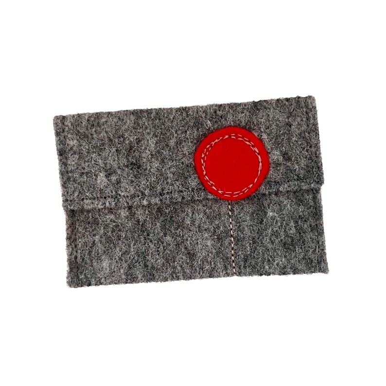 Gray Wool Felt Gift Card Holders with "Pop Flowers" Red w/pale pink