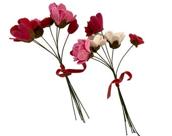 Handcrafted Valentine Felt Flower Bouquets – Bold & Romantic Blooms, Bendable Stems