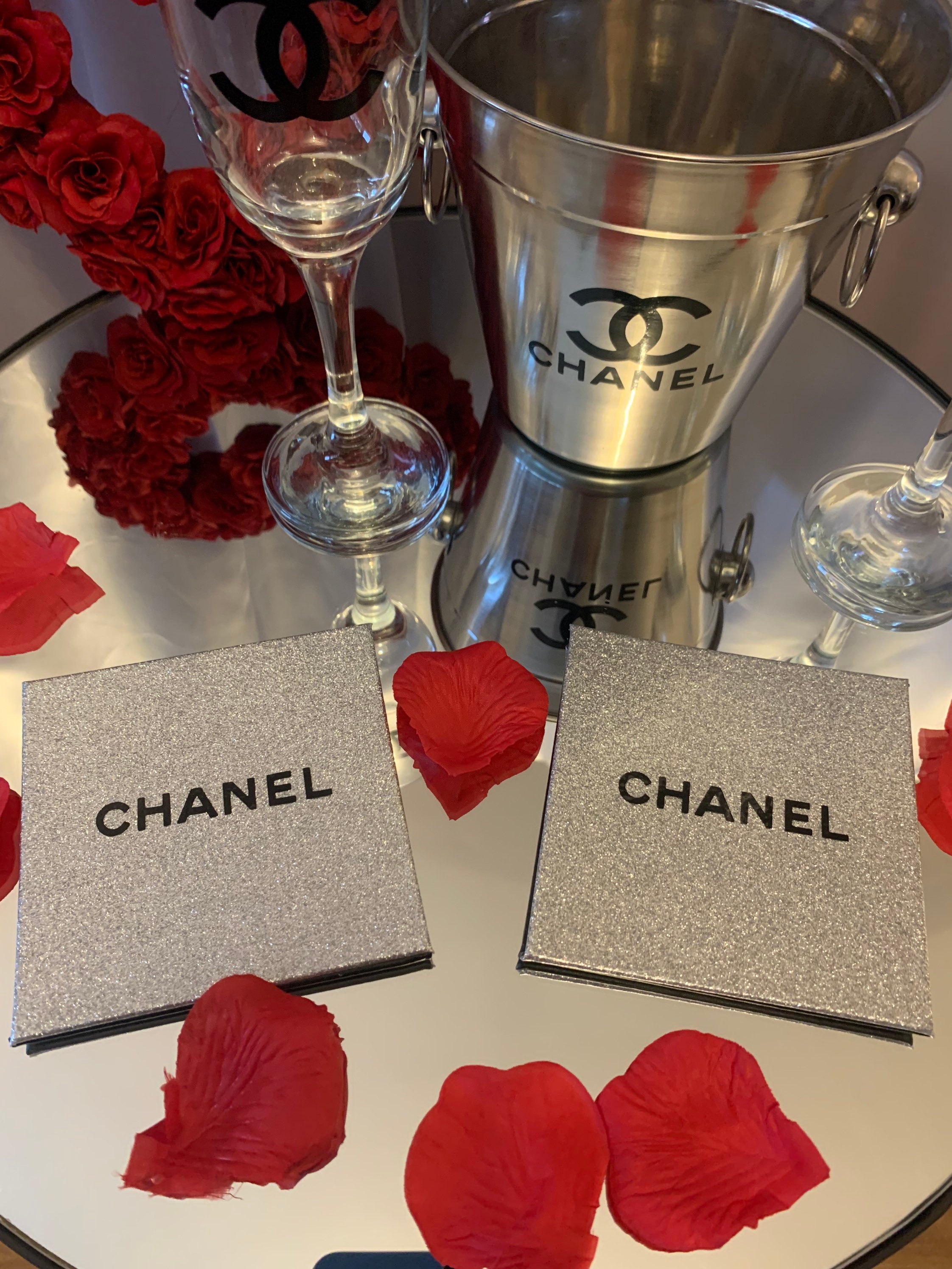 Champagne flutes ice bucket and coasters Etsy