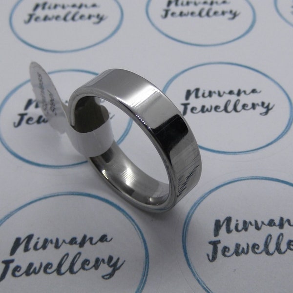 Silver Stainless Steel band ring (6mm wide) - Free UK Shipping