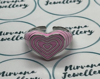 Adjustable Heart  Ring, Pink Heart Signet Ring