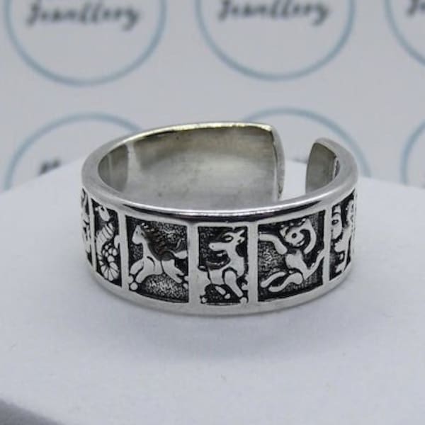 Zodiac / Sternbild 925 Sterling Silber Plated Größenverstellbarer Ring