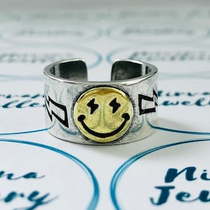 Smiley Face Ring, Stackable Smiley Face Ring, Emoji Ring, Happy Face Ring, Adjustable Ring, Sizeable Ring