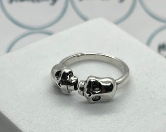 Adjustable Double Skull Ring, Skeleton Ring