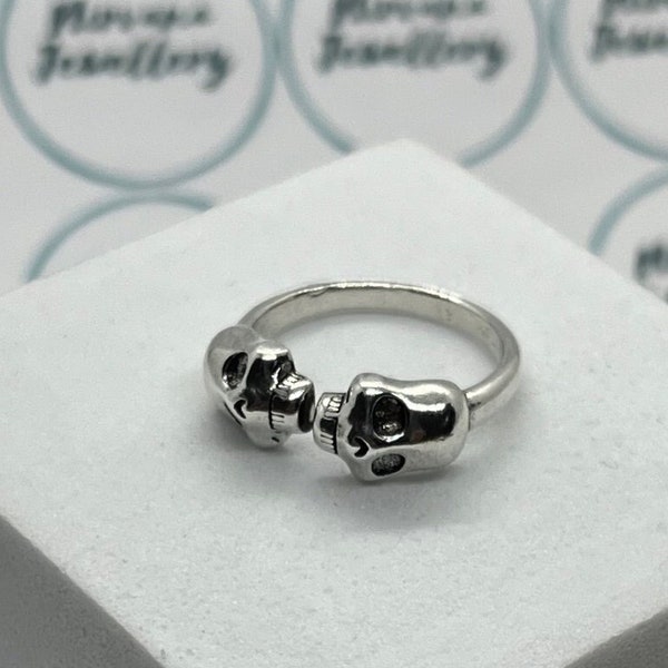 Adjustable Double Skull Ring, Skeleton Ring