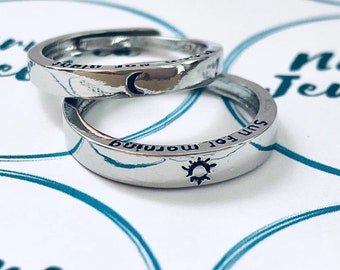 Zilveren zonring, maanring, stapelbare ring, sierlijke ring, hemelse ring, verstelbare ring, omvangrijke ring, minimalistische ring