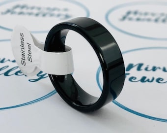 Black Stainless Steel band ring (6mm wide) - Free UK Shipping