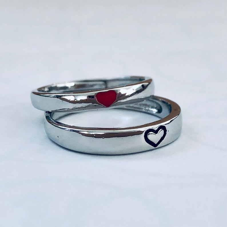 Pair of Silver Love Heart Rings, Couple Rings, Friendship Rings, Ring Sets, Adjustable Ring, Sizeable Ring, Minimalist Ring image 5