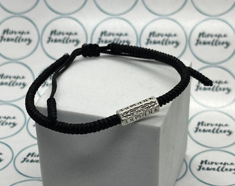 Buddhist Bracelet, Tibetan Bracelet, Thread Bracelet, Black Lucky Knots Bracelet, Six Word Mantra Om Mani Padme Hum, Yoga Bracelet