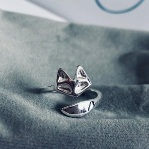 Silver Fox Ring, Stackable Fox Ring, Adjustable Ring, Sizeable Ring image 3