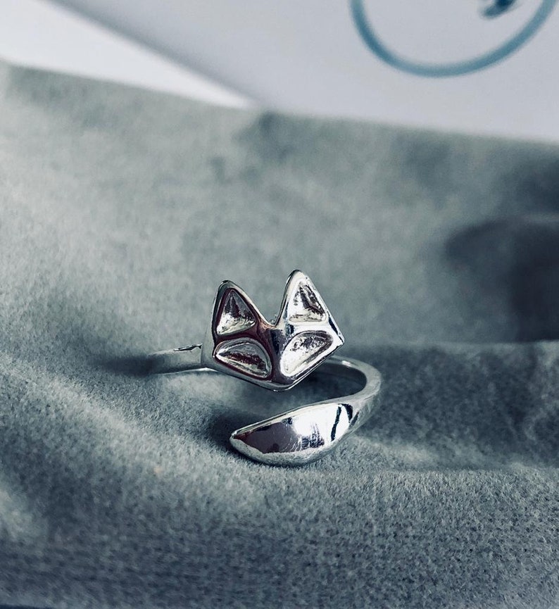 Silver Fox Ring, Stackable Fox Ring, Adjustable Ring, Sizeable Ring image 3