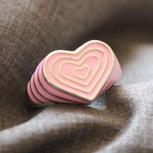 Adjustable Heart  Ring, Pink Heart Signet Ring