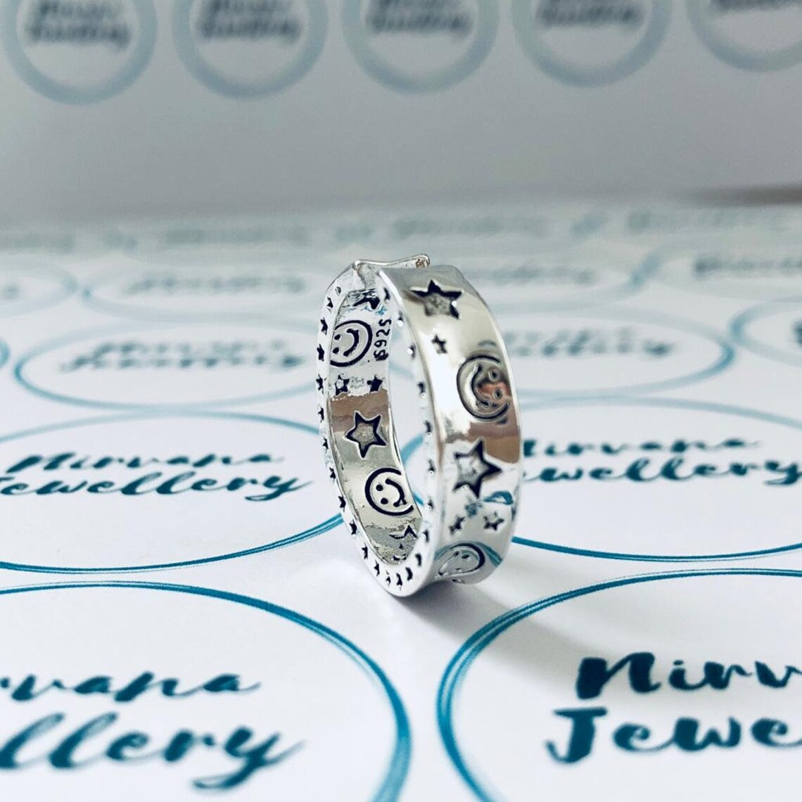 Adjustable Star Lightening Emoji Smiley Face Ring Silver Etsy