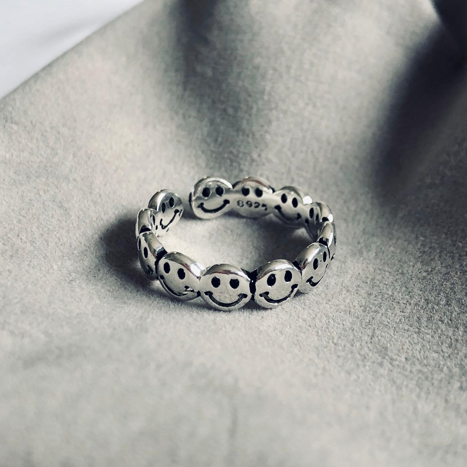 Silver Smiley Face Ring Stackable Smiley Face Ring Emoji Etsy