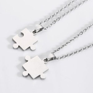 2 Piece Stainless Steel Jigsaw Puzzle Necklace, Couple Necklace, Friendship Necklace, Puzzle Necklace, Gift image 3