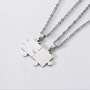 2 Piece Stainless Steel Jigsaw Puzzle Necklace, Couple Necklace, Friendship Necklace, Puzzle Necklace, Gift image 2