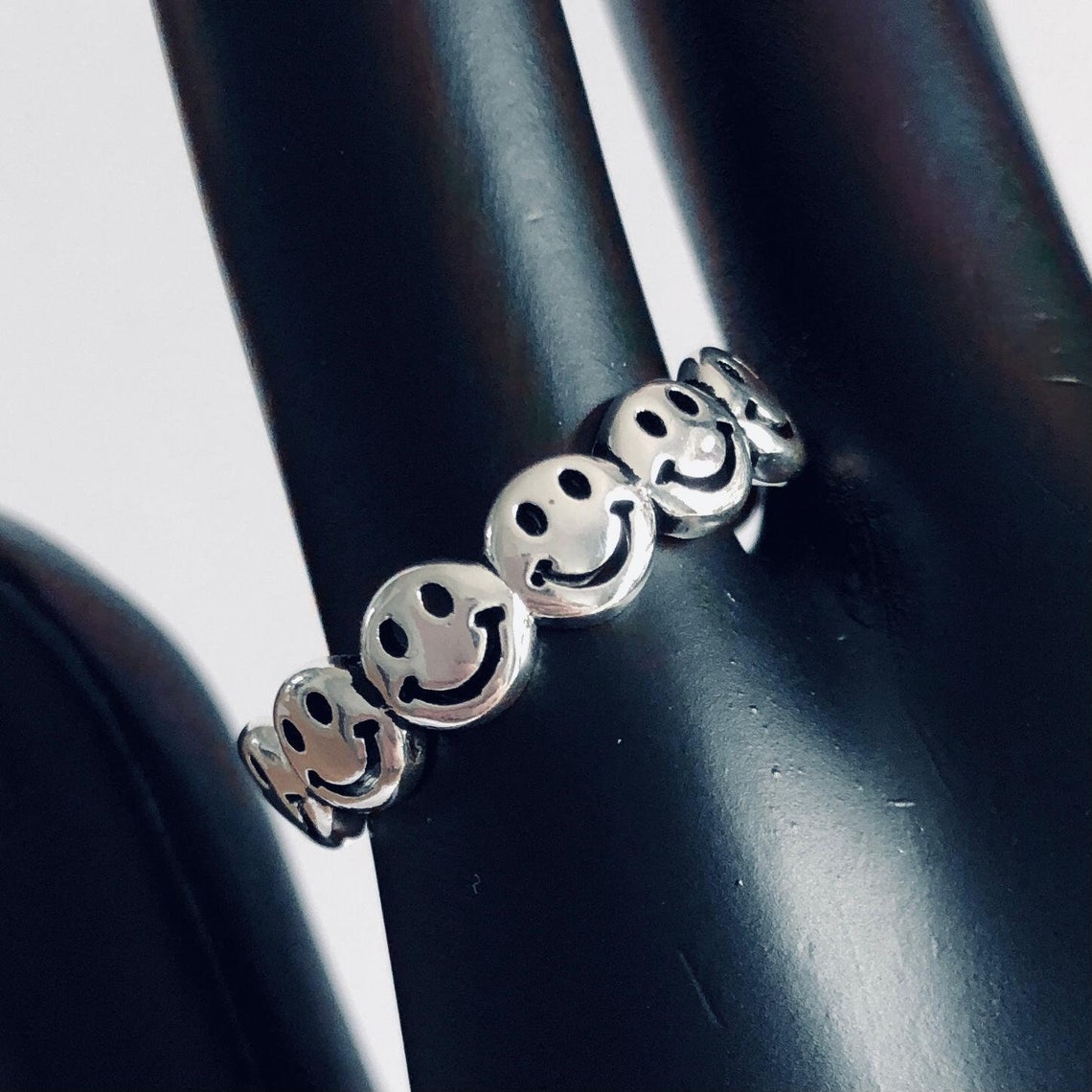 Silver Smiley Face Ring Stackable Smiley Face Ring Emoji Etsy