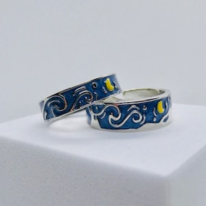 Adjustable Starry Night Van Gogh Style Ring