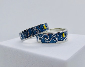 Adjustable Starry Night Van Gogh Style Ring