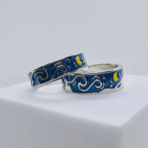 Adjustable Starry Night Van Gogh Style Ring