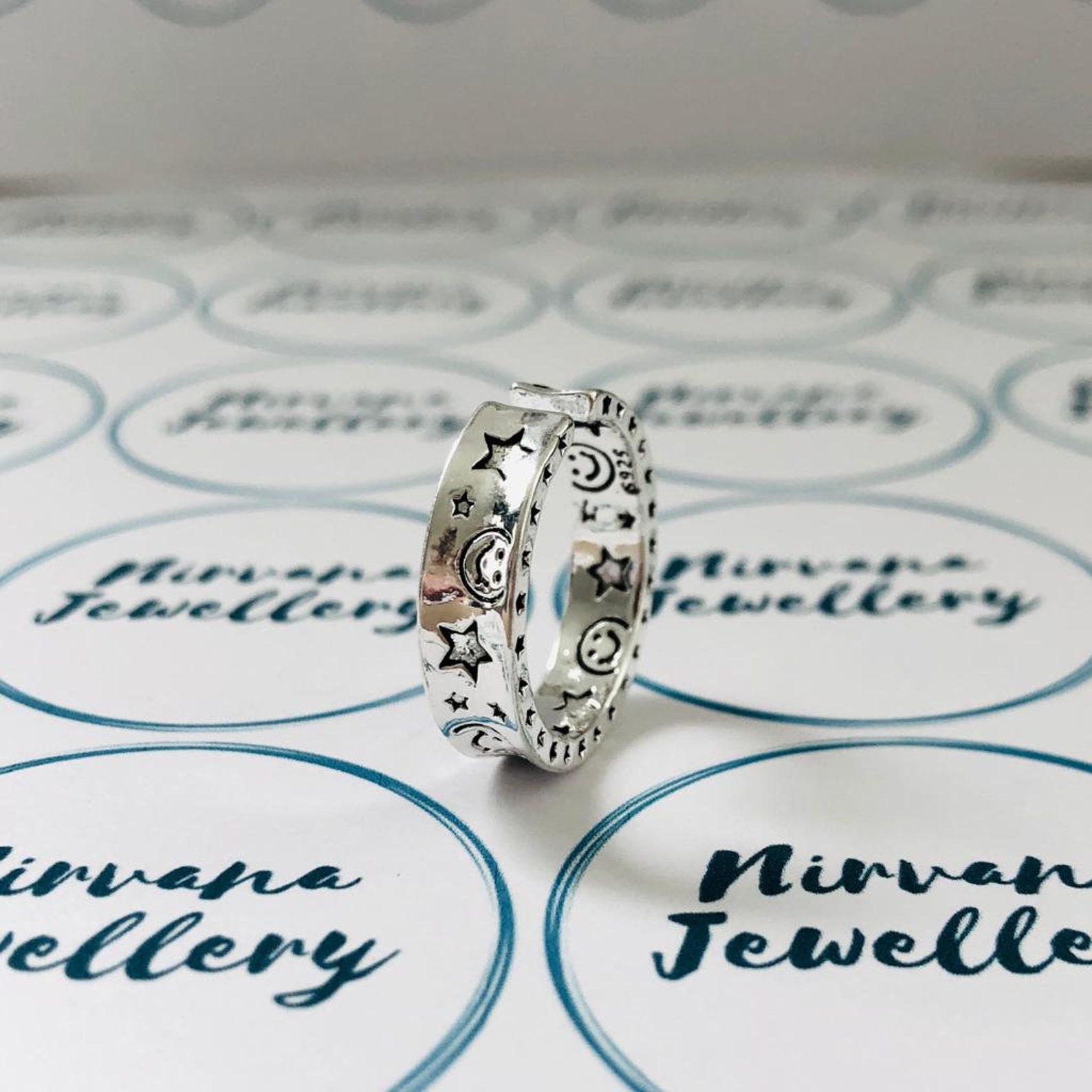 Adjustable Star Lightening Emoji Smiley Face Ring Silver Etsy