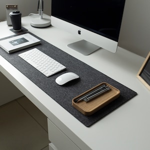 Felt desk mat dark gray, custom desk pad, extra large desktop mat aesthetic, felt mouse pad, home office desk accessories, coworker gift