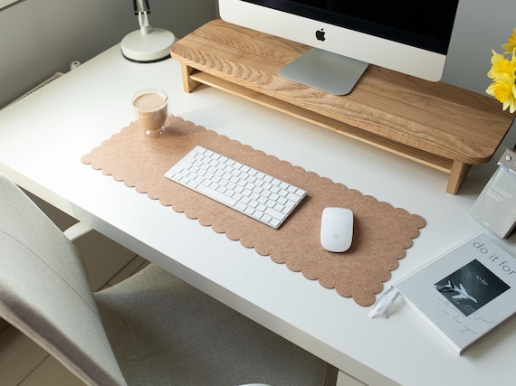 Felt Desk Mat, Scalloped Edges Office Desk Mat, Aesthetic Desk Pad, Christmas Gift For Coworker, Desktop Accessories, Pastel Desk Mat