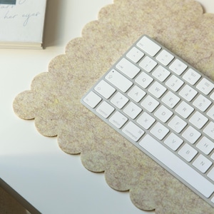 Felt Desk Mat, Scalloped Edges Desk Mat, Desktop Accessories, Large Mouse Pad, Aesthetic Desk Decor, Pastel Desk Mat, Work Bestie Gift Beige