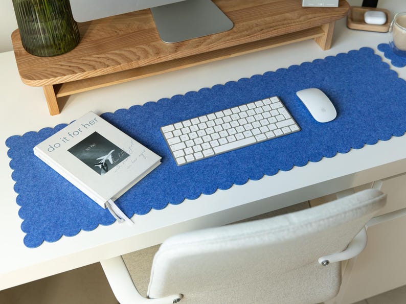 Felt Desk Mat, Scalloped Edges Desk Mat, Desktop Accessories, Large Mouse Pad, Aesthetic Desk Decor, Pastel Desk Mat, Work Bestie Gift image 10