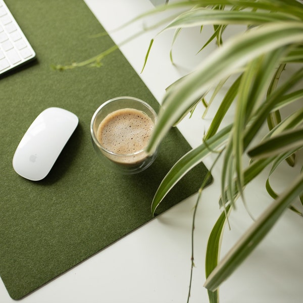 Green felt desk mat, custom green mouse pad, pink desk pad, aesthetic beige desk mat, home office extra large desk pad