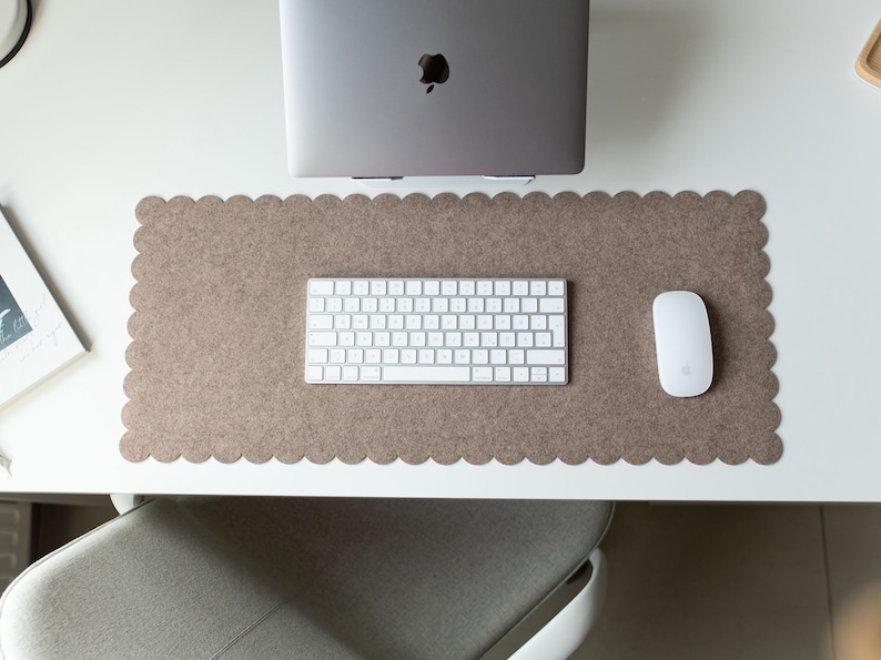 Felt Desk Mat, Scalloped Edges Office Desk Mat, Aesthetic Desk Pad, Christmas Gift For Coworker, Desktop Accessories, Pastel Desk Mat image 4