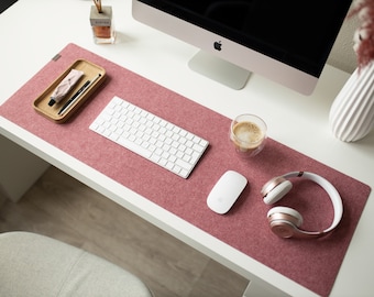 Felt pink desk mat, custom pink mousepad, pastel green desk pad, small to large size felt table protector, aesthetic desk decor for women