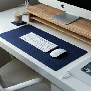 Felt Desk Mat In Navy Blue, Office Desk Mat, Blue Desk Mat, Desk Accessories, Aesthetic Mousepad, Patina Blue Mat, Work Decor, Unique Gift