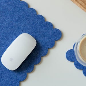 Felt Desk Mat, Scalloped Edges Desk Mat, Desktop Accessories, Large Mouse Pad, Aesthetic Desk Decor, Pastel Desk Mat, Work Bestie Gift Blue