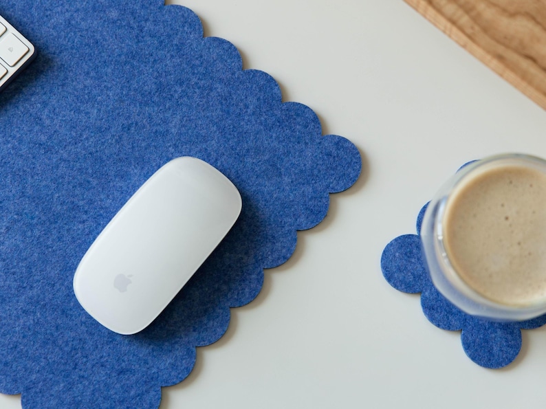Felt Desk Mat, Scalloped Edges Desk Mat, Desktop Accessories, Large Mouse Pad, Aesthetic Desk Decor, Pastel Desk Mat, Work Bestie Gift Blue