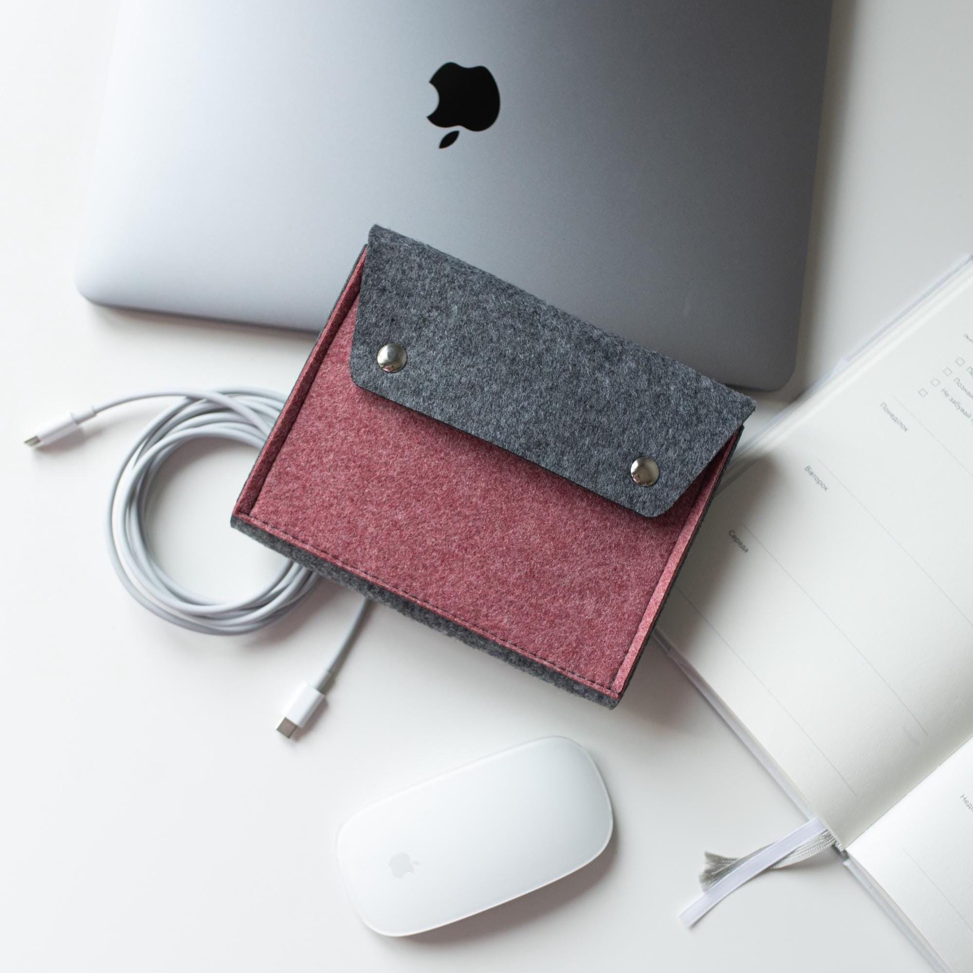 Organizer Da Viaggio In Feltro | Custodia Per Cavi E Accessori | Portatile E Multifunzionale - Foto 3