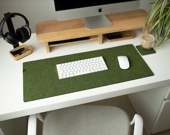 Custom size felt desk mat green moss, moss green desk pad, large desk mat