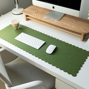 Felt Desk Mat, Scalloped Edges Office Desk Mat, Aesthetic Desk Pad, Christmas Gift For Coworker, Desktop Accessories, Pastel Desk Mat Green