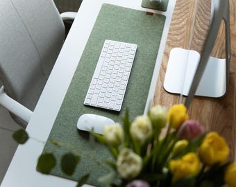 Vilten bureauonderlegger, saliegroene muismat, gezellige bureauaccessoires, toetsenbordmat, stijlvolle muismat, groene muismat, cadeau voor je beste collega