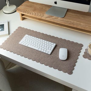 Felt Desk Mat, Scalloped Edges Office Desk Mat, Aesthetic Desk Pad, Christmas Gift For Coworker, Desktop Accessories, Pastel Desk Mat Beige